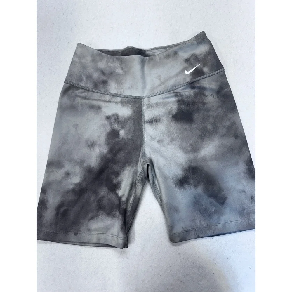 Nike Dri-FIT Womens Grey Tie Dye Biker Shorts High Waisted Yoga Gym Size S